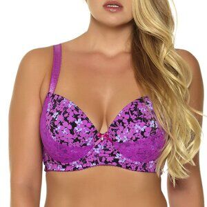 Women's Size 32F Floral Print Demi Bra Plus Size Light Purple